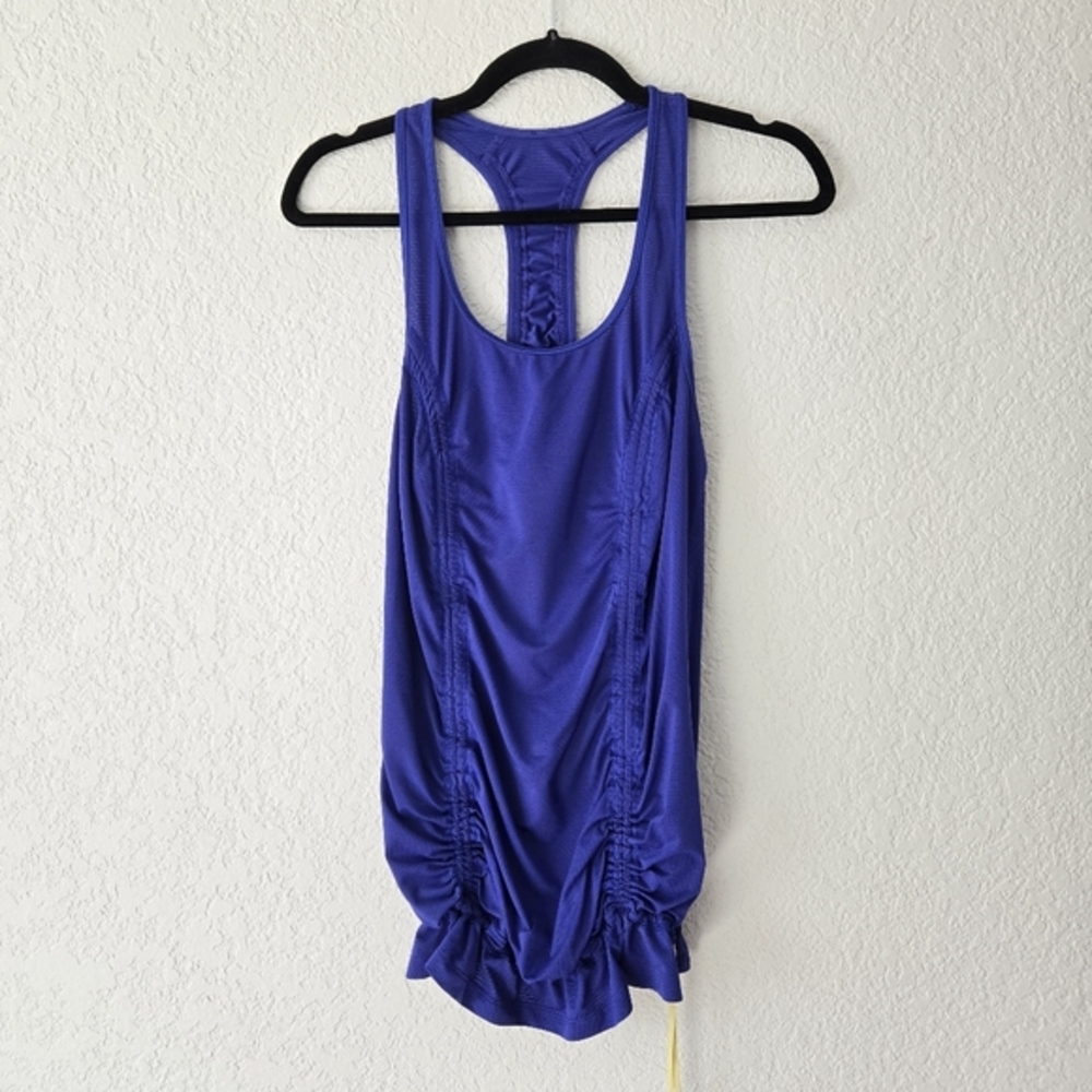 Lululemon I just wanna run Ruched Ruffle Hem Racerback Mesh Tank Top Size 6
